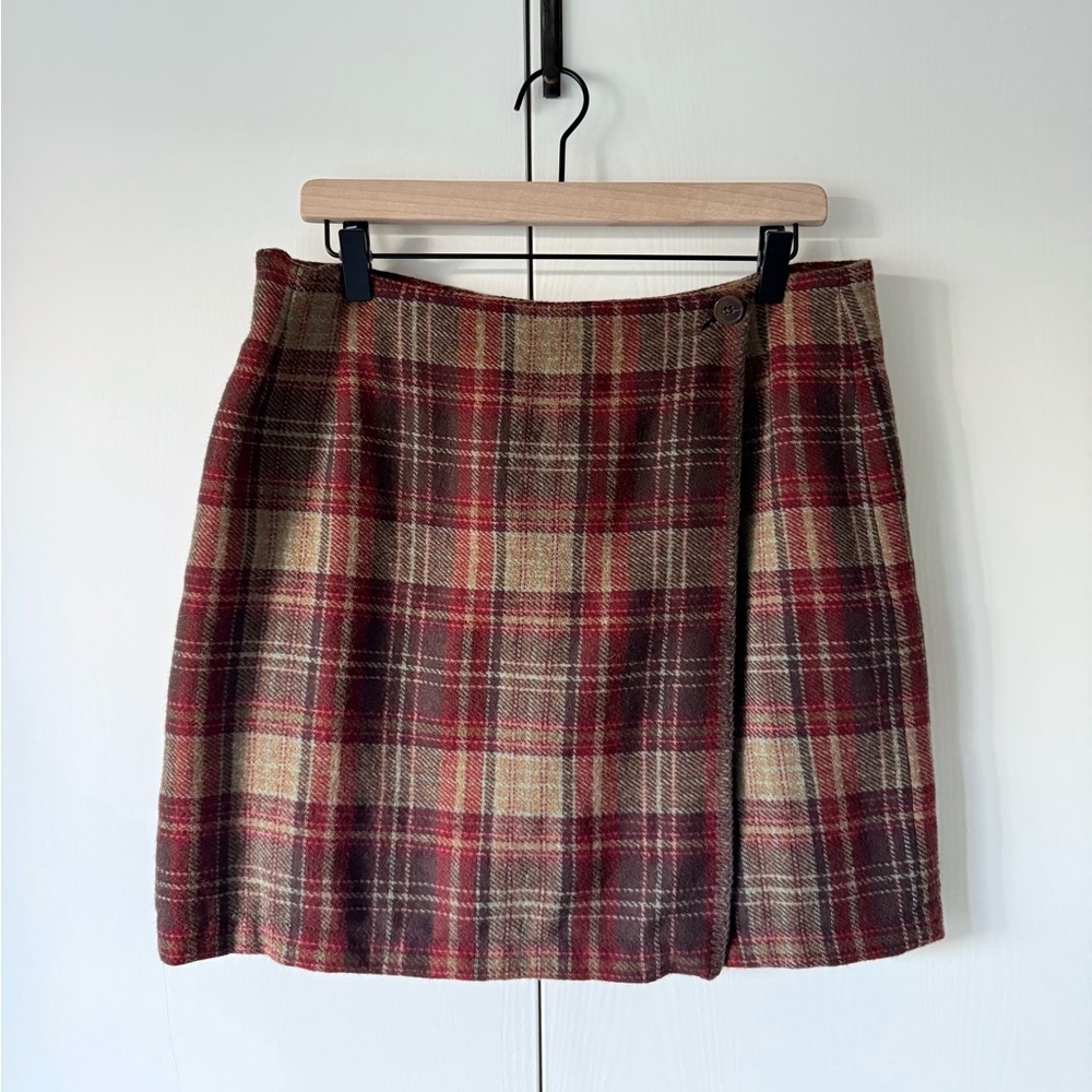 Vintage Plaid Wool Blend Wrap Mini Skirt